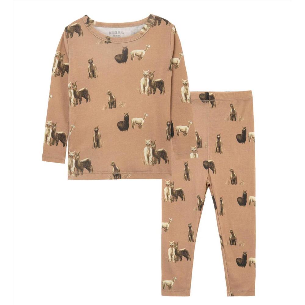 NEW MILKBARN kid's alpaca long sleeve 2 piece pajama set in brown